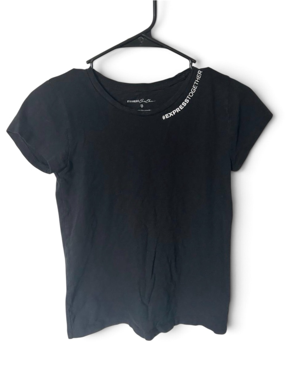 Express Black Crewneck Short Sleeve Tee with Neckline Graphic